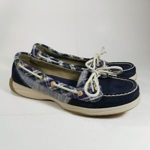 Sperry Top Sider Blue Suede Plaid Boat Shoe Size 7